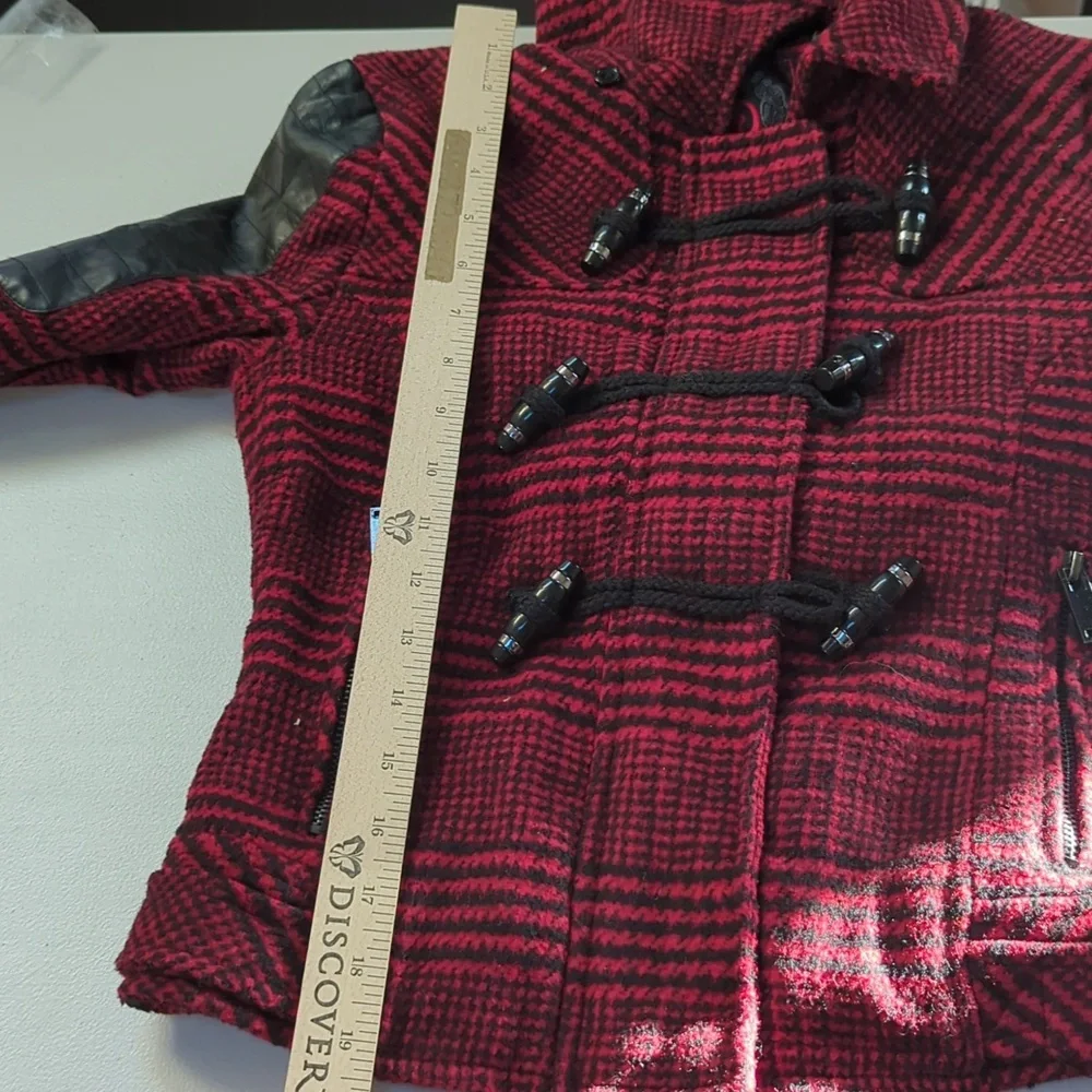 Dollhouse, red and black herringbone pattern short jacket with hood. Sma…